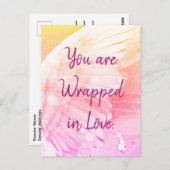 エンジェルウィング包まれた蝶ラブピンクノート ポストカード (正面/裏面)