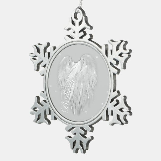 エンジェルウイング信じ魔法ハート スノーフレークピューターオーナメント (右)