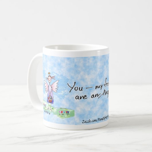 エンジェルウォーターカラースケッチパープルブルーとグリーン コーヒーマグカップ (正面左)