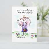 エンジェルウォーターカラースケッチパープルブルーとグリーン サンキューカード (スタンド正面)