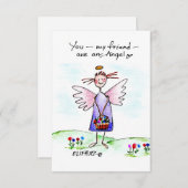 エンジェルウォーターカラースケッチパープルブルーとグリーン サンキューカード (正面/裏面)