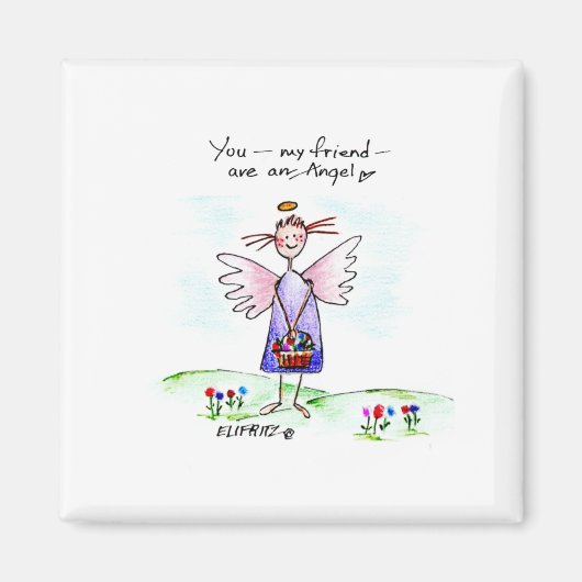 エンジェルウォーターカラースケッチパープルブルーアンドグリーン マグネット (正面)