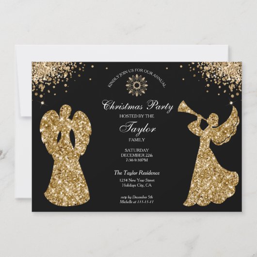 エンジェルエレガントクリスマスファミリーディナーパーティー 招待状 (正面)