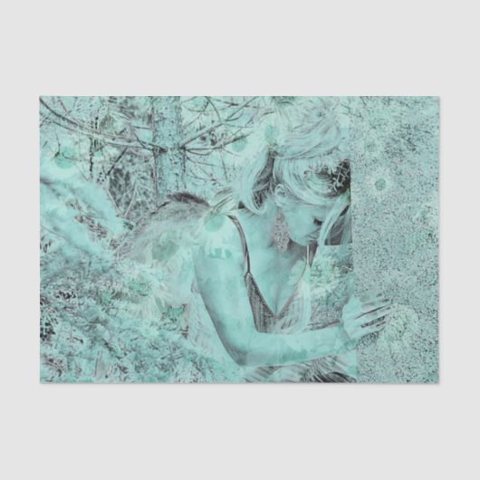 エンジェルエレガントティール(緑がかった色)グリーンヘブンリーフローラアンティーク 薄葉紙 (正面)