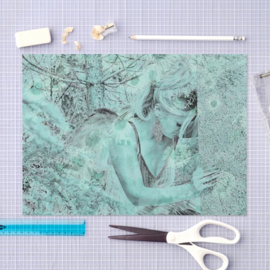 エンジェルエレガントティール(緑がかった色)グリーンヘブンリーフローラアンティーク 薄葉紙 (クラフト)