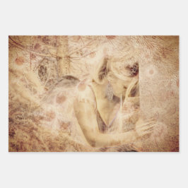 エンジェルエレガントブラ白熱［赤熱］光を放つウンセピアフローラアンティーク ラッピングペーパーシート