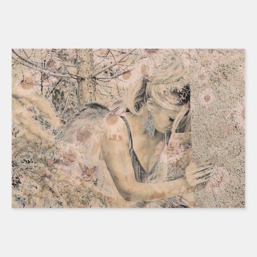 エンジェルエレガントボホアンティークセピアフローラ ラッピングペーパーシート (正面)