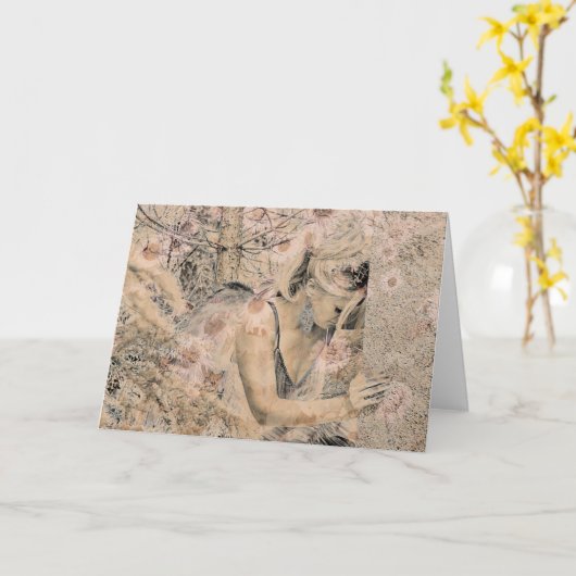 エンジェルエレガントボホフローラセピアアンティーク カード (黄色い花)