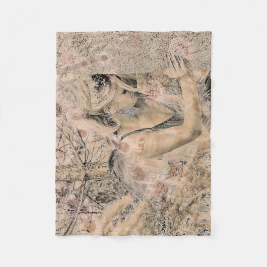 エンジェルエレガントボホフローラセピアアンティーク フリースブランケット (正面)