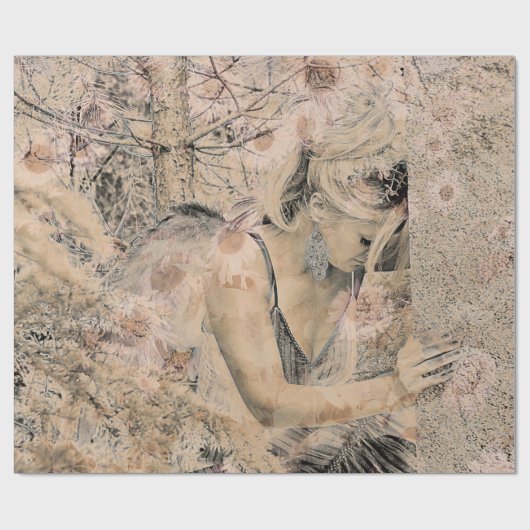 エンジェルエレガントボホフローラセピアアンティーク ラッピングペーパー (フラット)