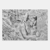 エンジェルエレガントボホブラックアンドホワイトフローラアンティーク ラッピングペーパーシート (正面)