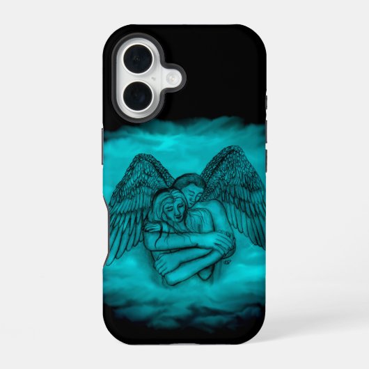 エンジェルエロスの愛の黒と緑のデザイン iPhone 16ケース (裏面)