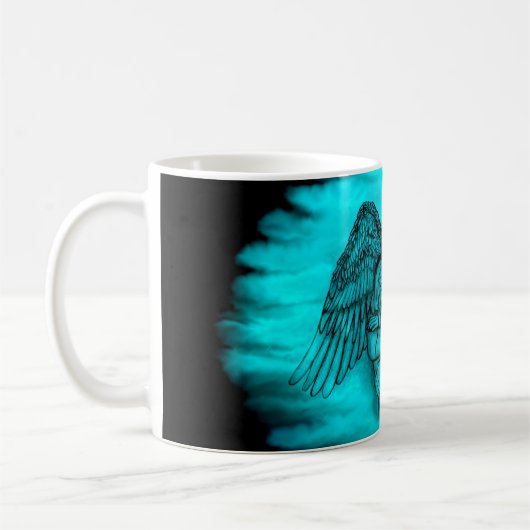 エンジェルエロスの愛、黒と緑のデザイン コーヒーマグカップ (左)