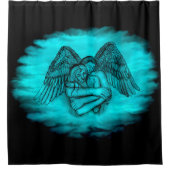 エンジェルエロスの愛、黒と緑のデザイン シャワーカーテン (正面)