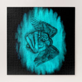 エンジェルエロスの愛、黒と緑のデザイン ジグソーパズル (横)