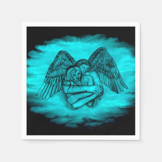 エンジェルエロスの愛、黒と緑のデザイン スタンダードカクテルナプキン (正面)