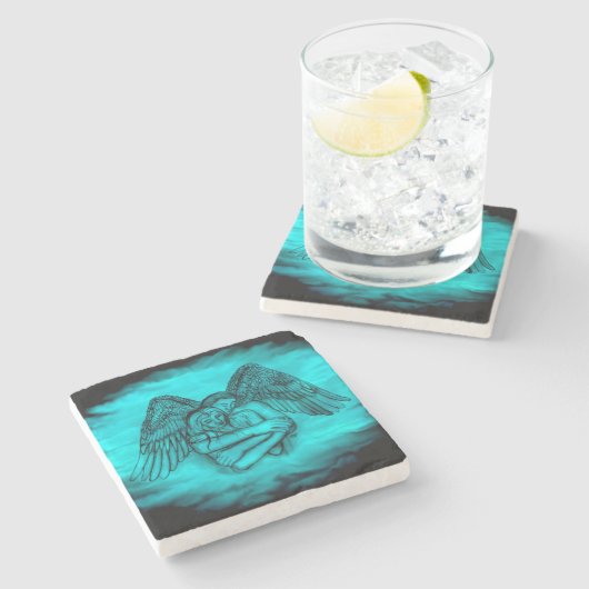 エンジェルエロスの愛、黒と緑のデザイン ストーンコースター (横)