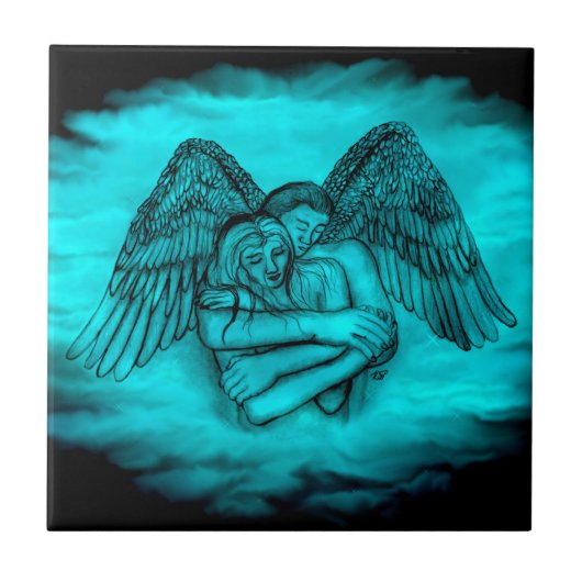 エンジェルエロスの愛、黒と緑のデザイン タイル (正面)
