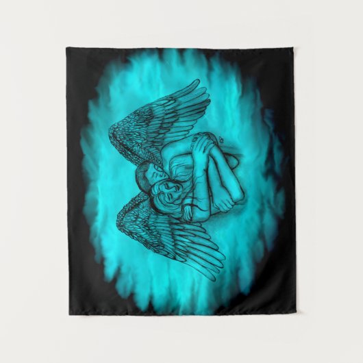 エンジェルエロスの愛、黒と緑のデザイン タペストリー (正面)