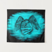 エンジェルエロスの愛、黒と緑のデザイン タペストリー (正面(横))