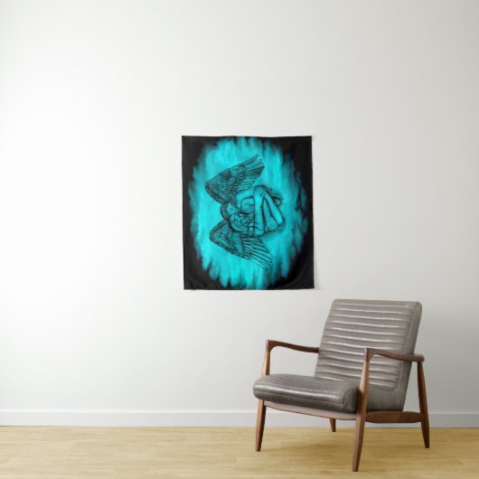 エンジェルエロスの愛、黒と緑のデザイン タペストリー (インサイチュ)