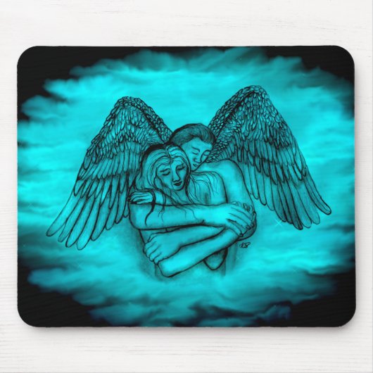 エンジェルエロスの愛、黒と緑のデザイン マウスパッド (正面)