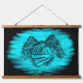 エンジェルエロスの愛、黒と緑のデザイン 吊り下げ型タペストリー (正面)