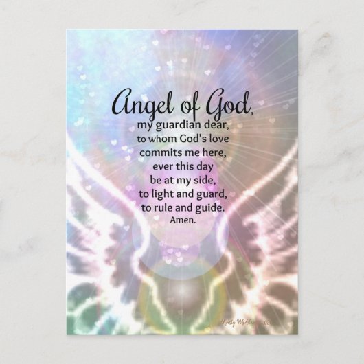 エンジェルオブゴッド祈りの言葉美カラフルしい水色 ポストカード (正面)