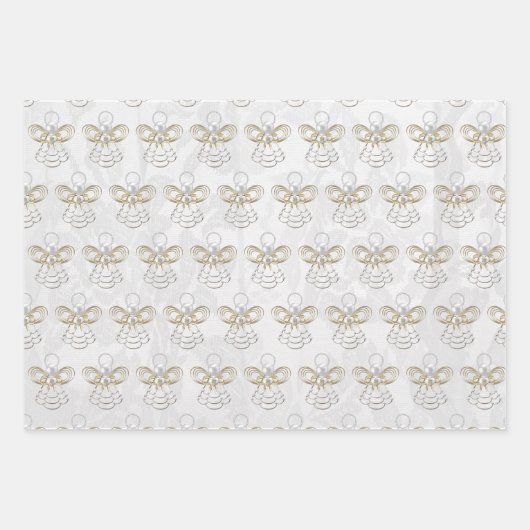 エンジェルオブジョイエレガント金ゴールドホワイトパール&レース ラッピングペーパーシート (正面)