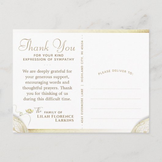 エンジェルオブライト悔やみや弔慰サンキューポストカード ポストカード (裏面)