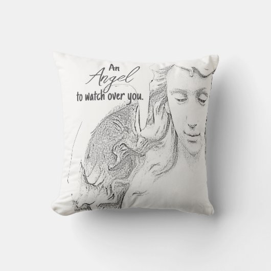 エンジェルオーバーウオンユー白黒ウィングス引用文 クッション (正面)