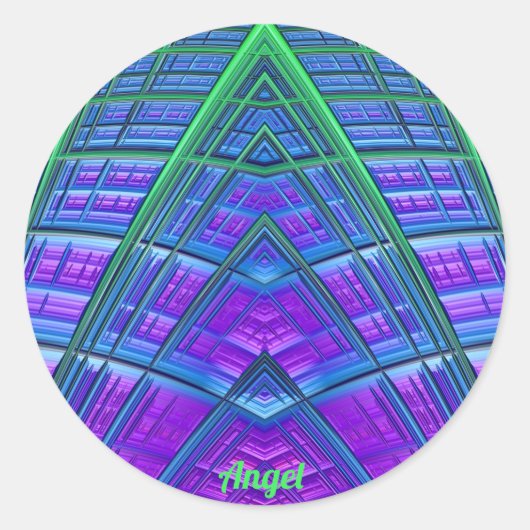 エンジェルカッコいい~!グリーンパープルブルージオメトリック~ ラウンドシール (正面)