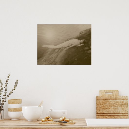 エンジェルガールヴィンテージセピアアンティークアート ポスター (キッチン)