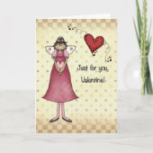 エンジェルガールwithハートカントリーフォークバレンタイン カード (正面)