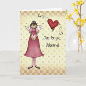 エンジェルガールwithハートカントリーフォークバレンタイン カード (黄色い花)