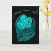 エンジェルキスをするス、ブラックとグリーンデザイン カード (黄色い花)