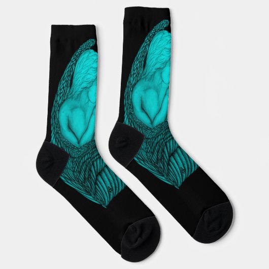 エンジェルキスをするス、ブラックとグリーンデザイン ソックス (右)