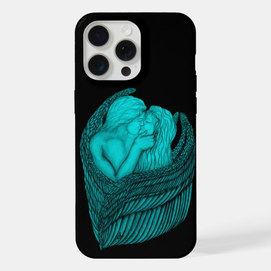 エンジェルキスをするス、ブラックとグリーンデザイン iPhoneケース (裏面)