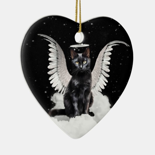 エンジェルキャットブラックドメスティックメモリアル セラミックオーナメント (右)