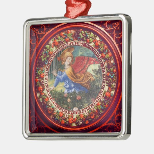 エンジェルギャザリングフラワーレッドフローラクラウンクリスマス メタルオーナメント (左)