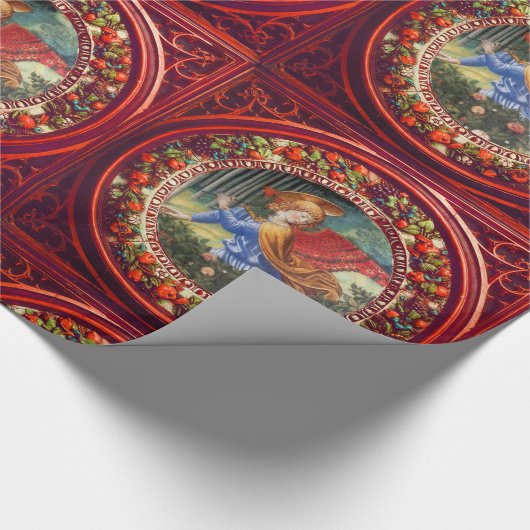 エンジェルギャザリングフラワーレッドフローラクラウンクリスマス ラッピングペーパー (角)