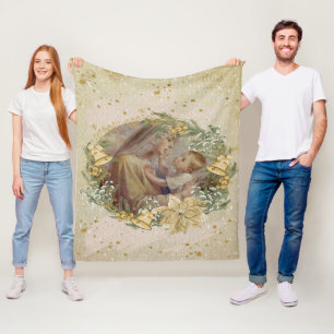 エンジェルクリスマスの母と子 フリースブランケット