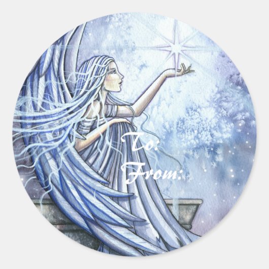 エンジェルクリスマスホリデーギフトラベルステッカー ラウンドシール (正面)