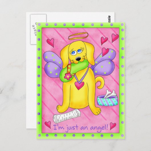 エンジェルゴールデンイエロードッグ靴付き ポストカード (正面/裏面)