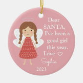 エンジェルサンタ私は良い女の子の写真クリスマス セラミックオーナメント (正面)