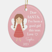 エンジェルサンタ私は良い女の子の写真クリスマス セラミックオーナメント (左)