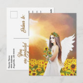 エンジェルサンフラワーウイングイエローオータムビューティフル ポストカード (正面/裏面)
