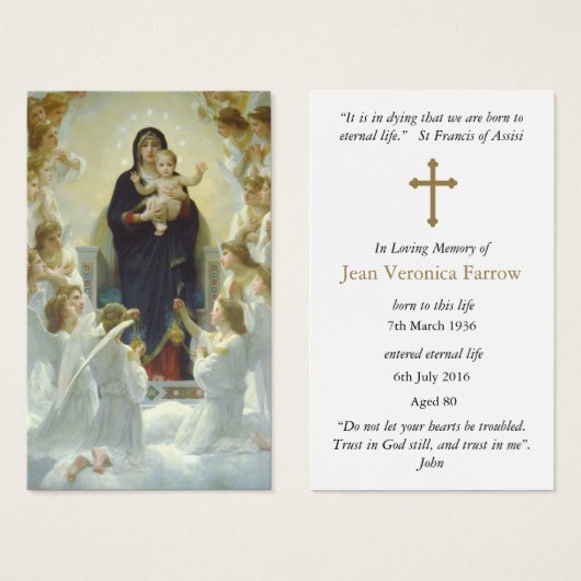 エンジェルスヴァージン祈りの言葉共感カード付き葬儀 (正面&裏面)