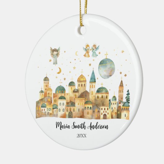 エンジェルズインエルサレム表示クリスマス出生シーン セラミックオーナメント (左)