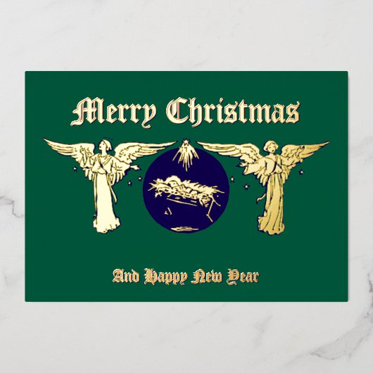 エンジェルズウィズベビーイエズクリスマス出生 箔シーズンカード (正面)